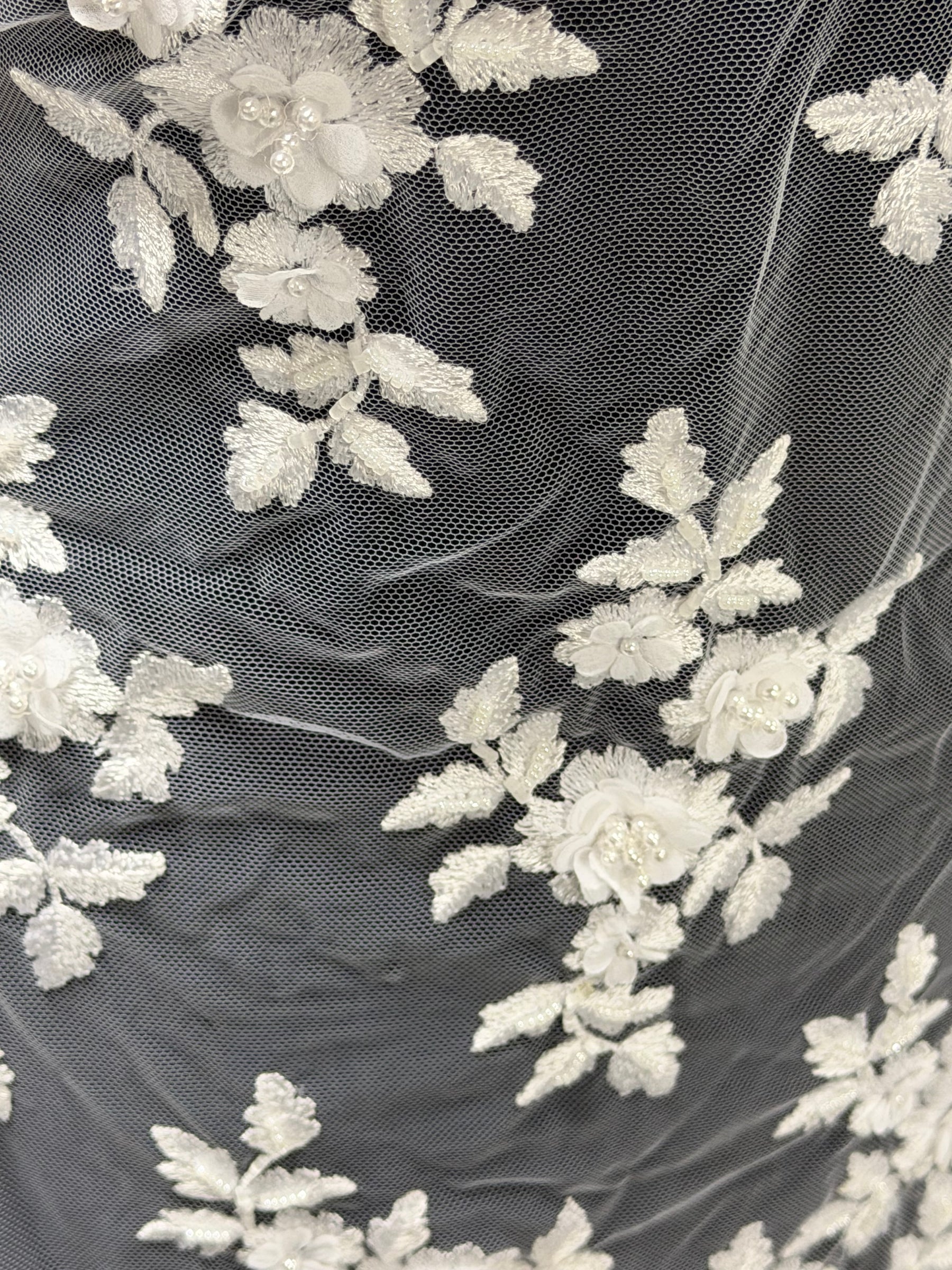 White 3D Embroidered Lace - P409