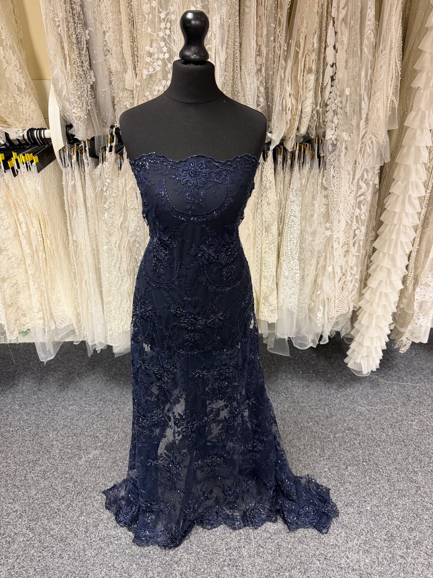 Navy Beaded Embroidery Lace - P593