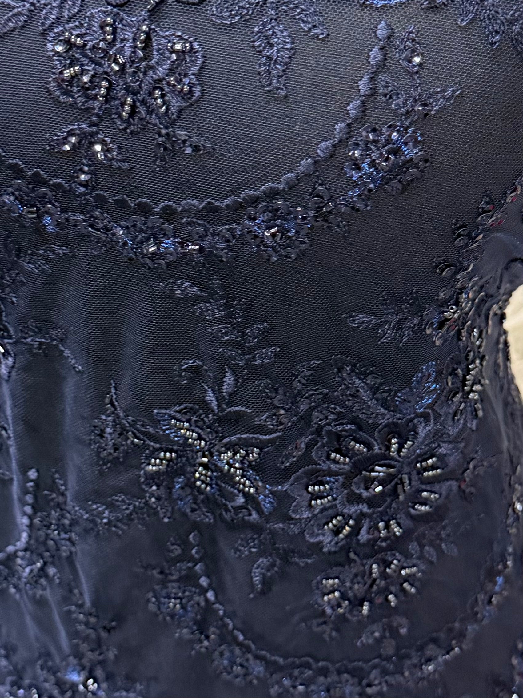 Navy Beaded Embroidery Lace - P593