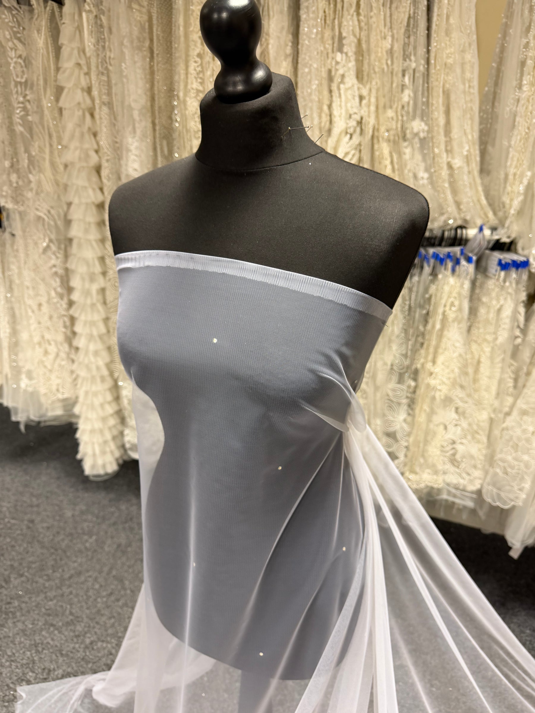 White Diamanté Embellished Tulle - Beacon