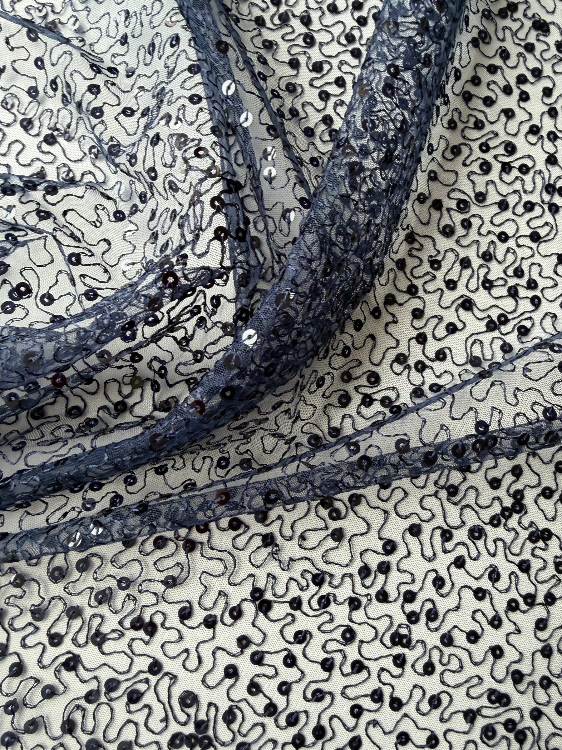 Navy Embroidered Sequin Tulle – EB3001