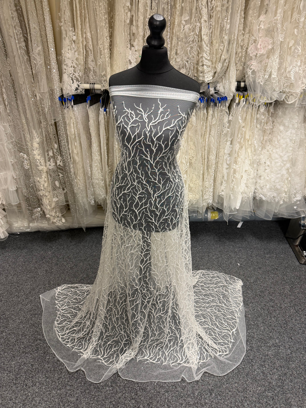 Ivory Embroidered Beaded Tulle - EB1037