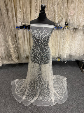 Ivory Embroidered Beaded Tulle - EB1037