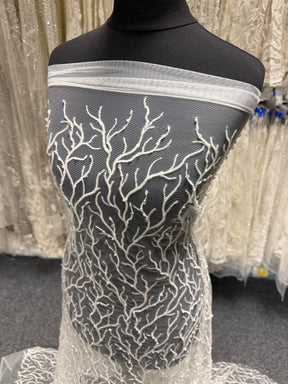 Ivory Embroidered Beaded Tulle - EB1037