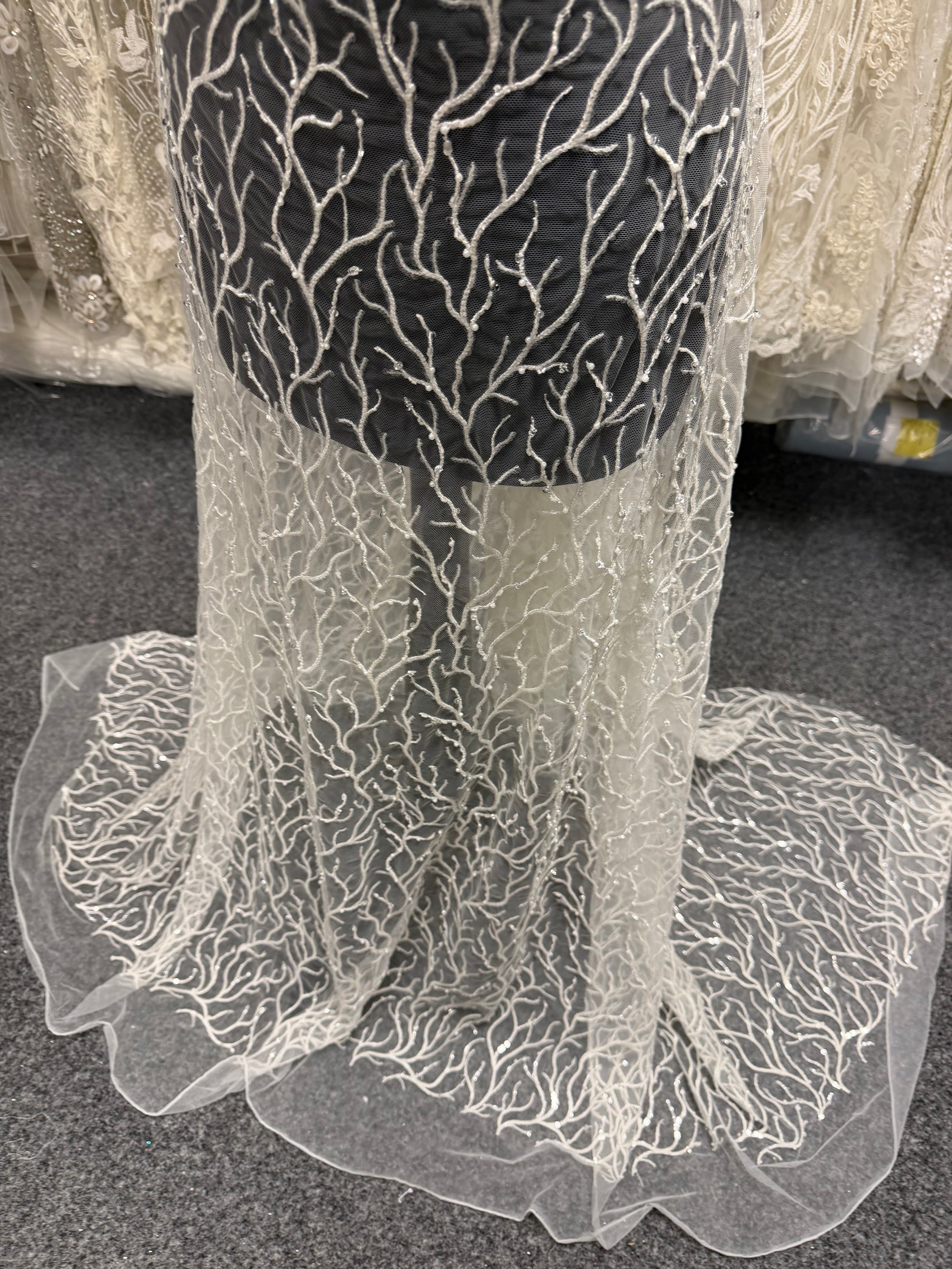 Ivory Embroidered Beaded Tulle - EB1037
