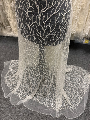 Ivory Embroidered Beaded Tulle - EB1037