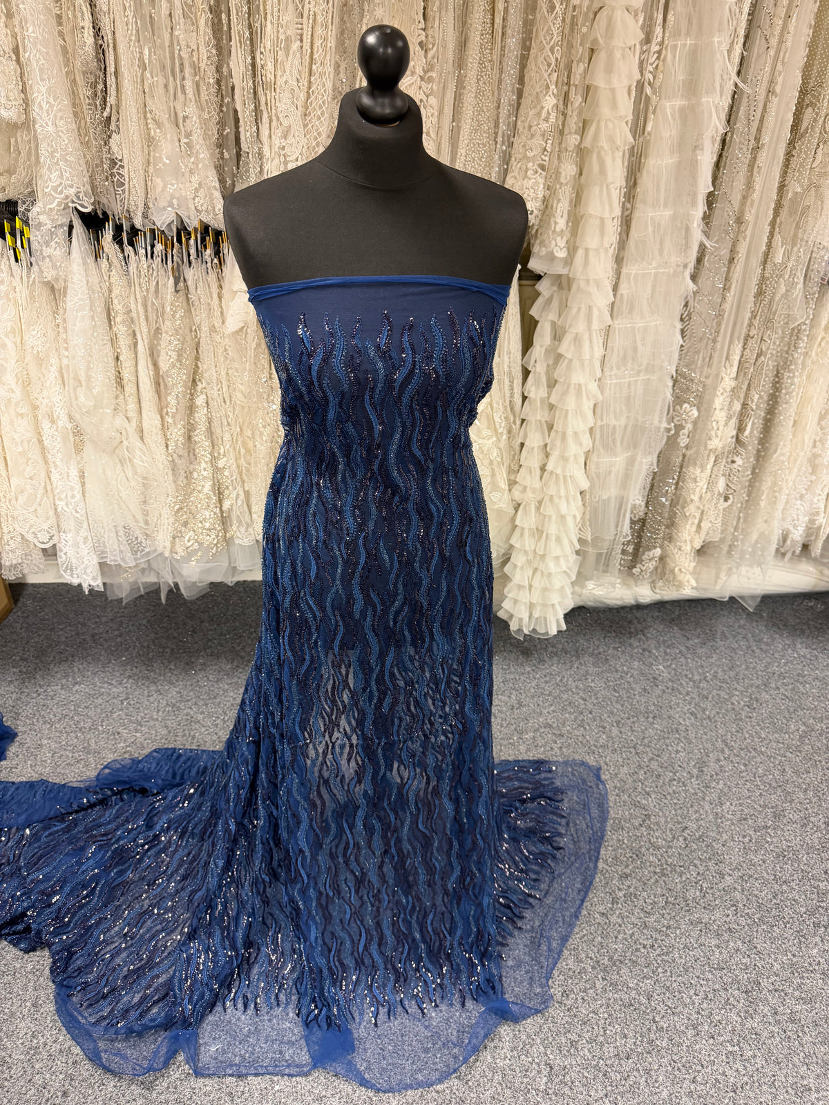 New Navy Emb Beaded Tulle - EB1089