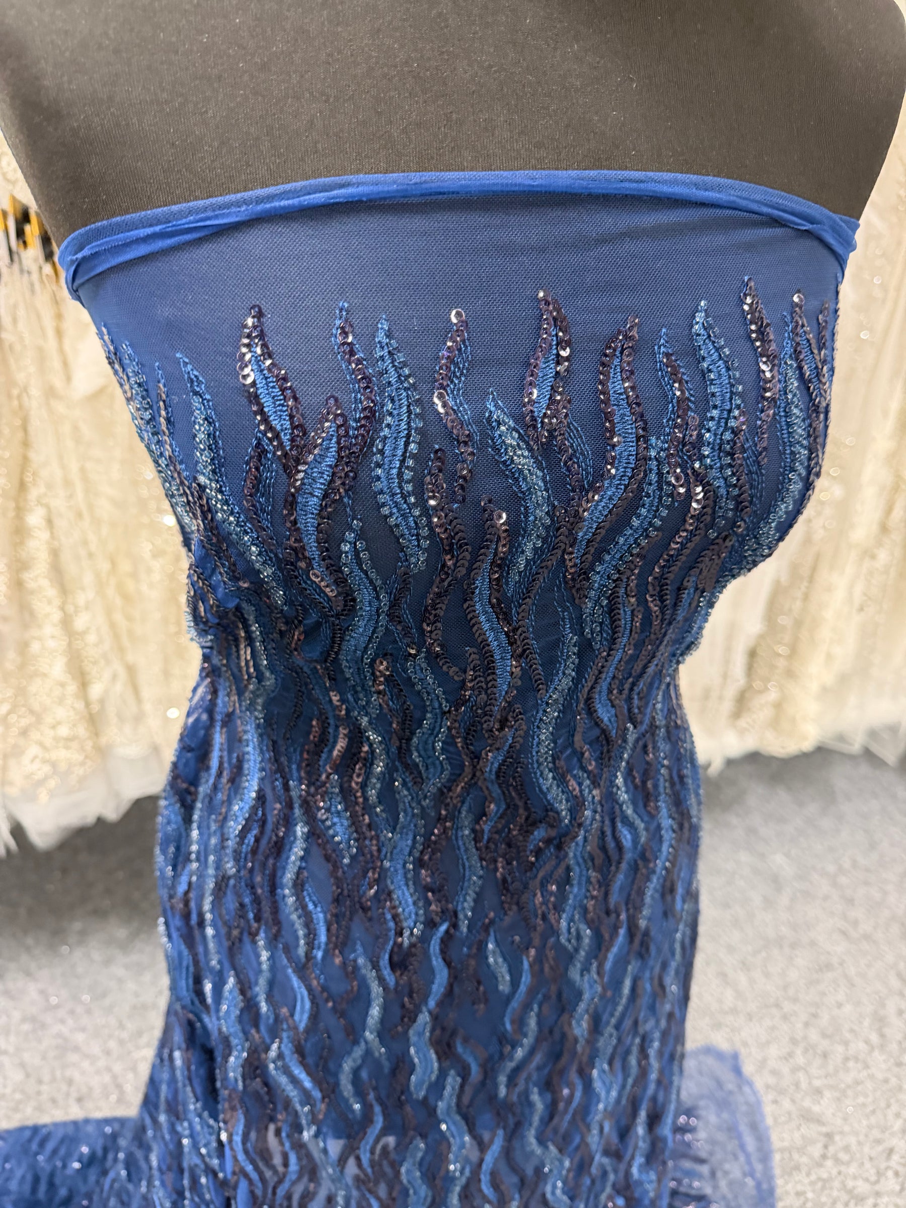 New Navy Embroidered Beaded Tulle - EB1089