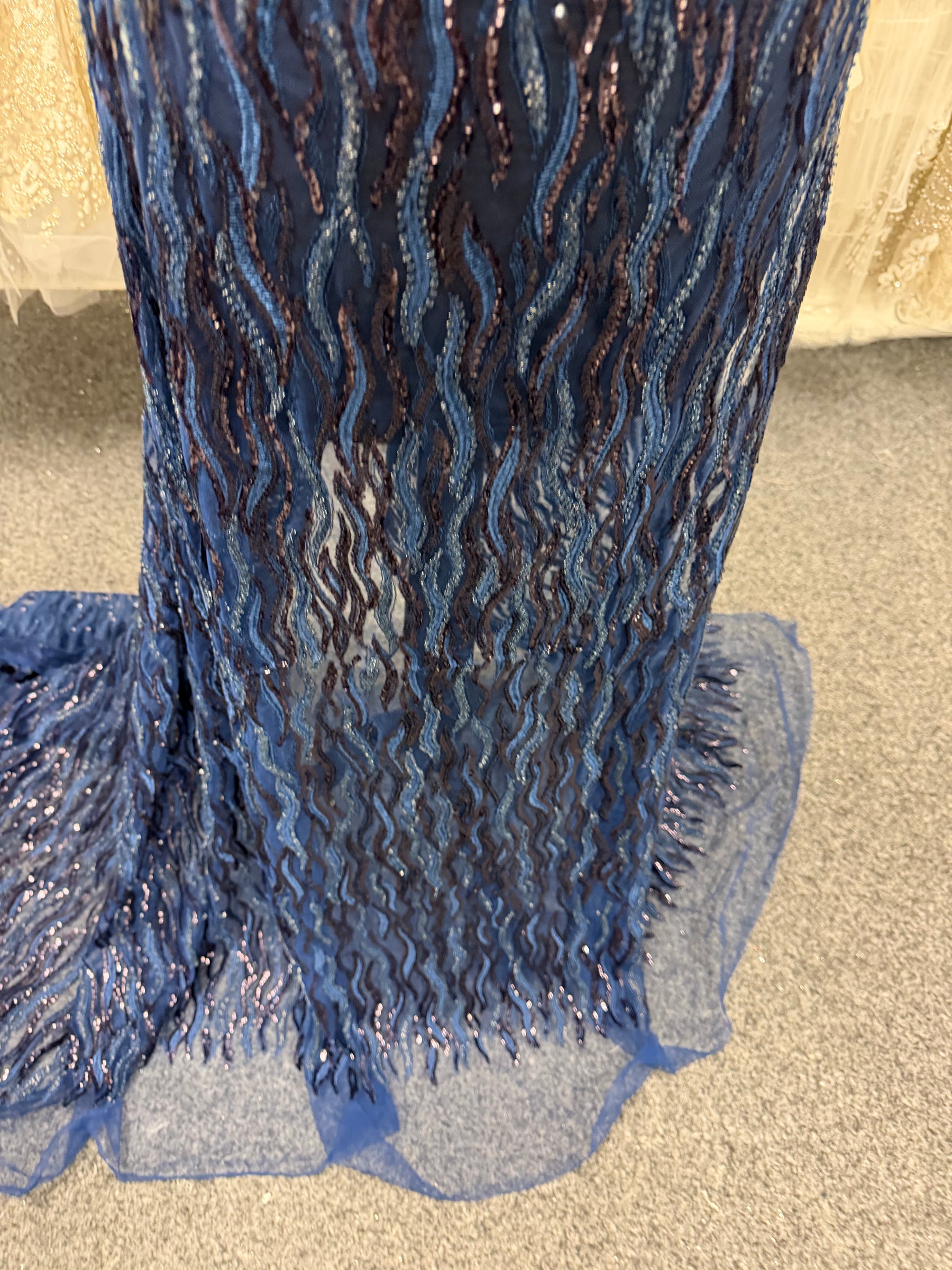 New Navy Embroidered Beaded Tulle - EB1089