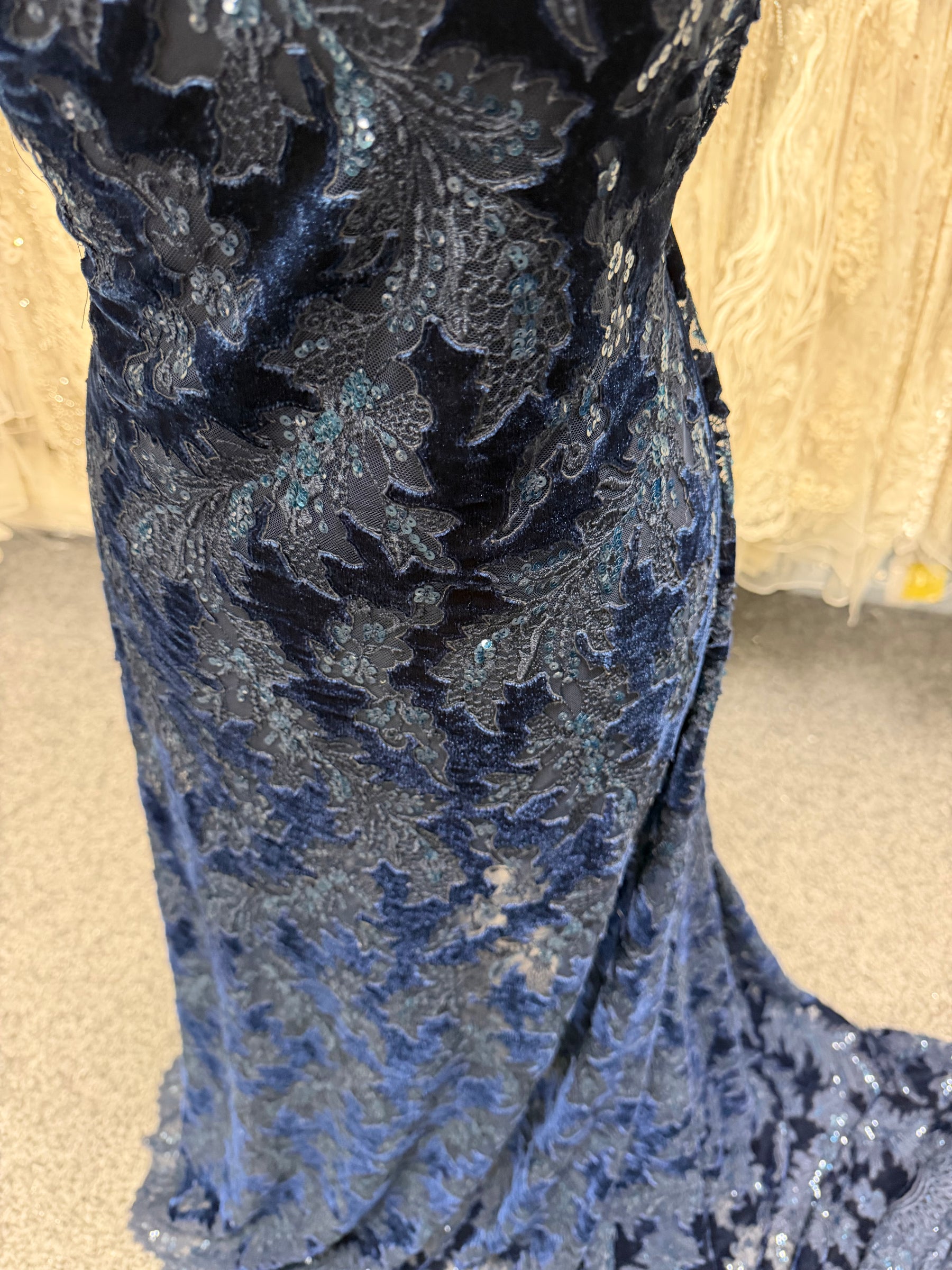 Navy 3D Velvet Lace - EB3023