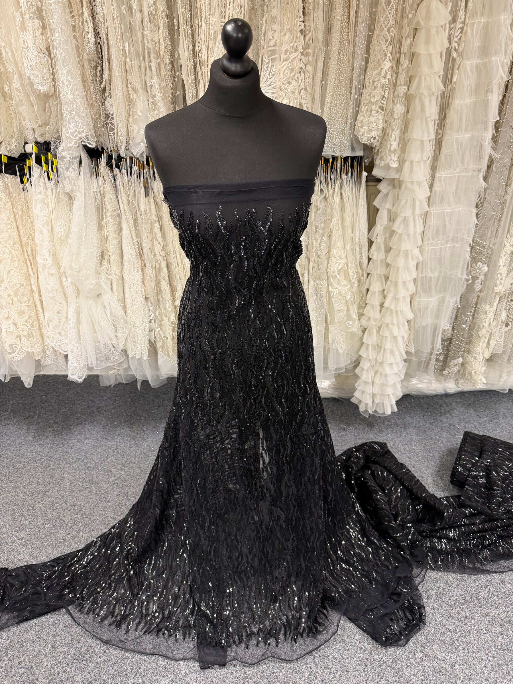 Black Emb Beaded Tulle - EB1089
