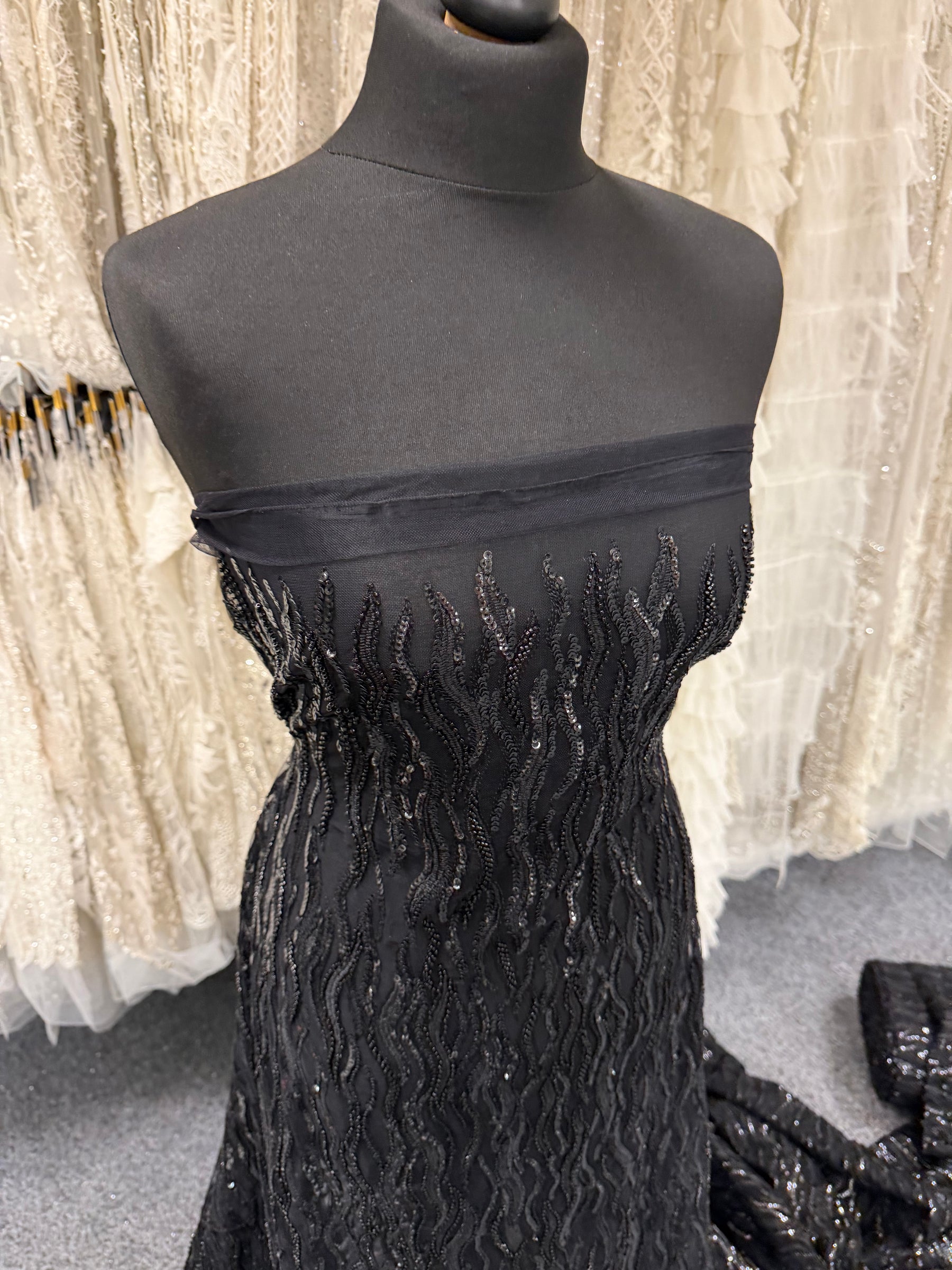 Black Emb Beaded Tulle - EB1089