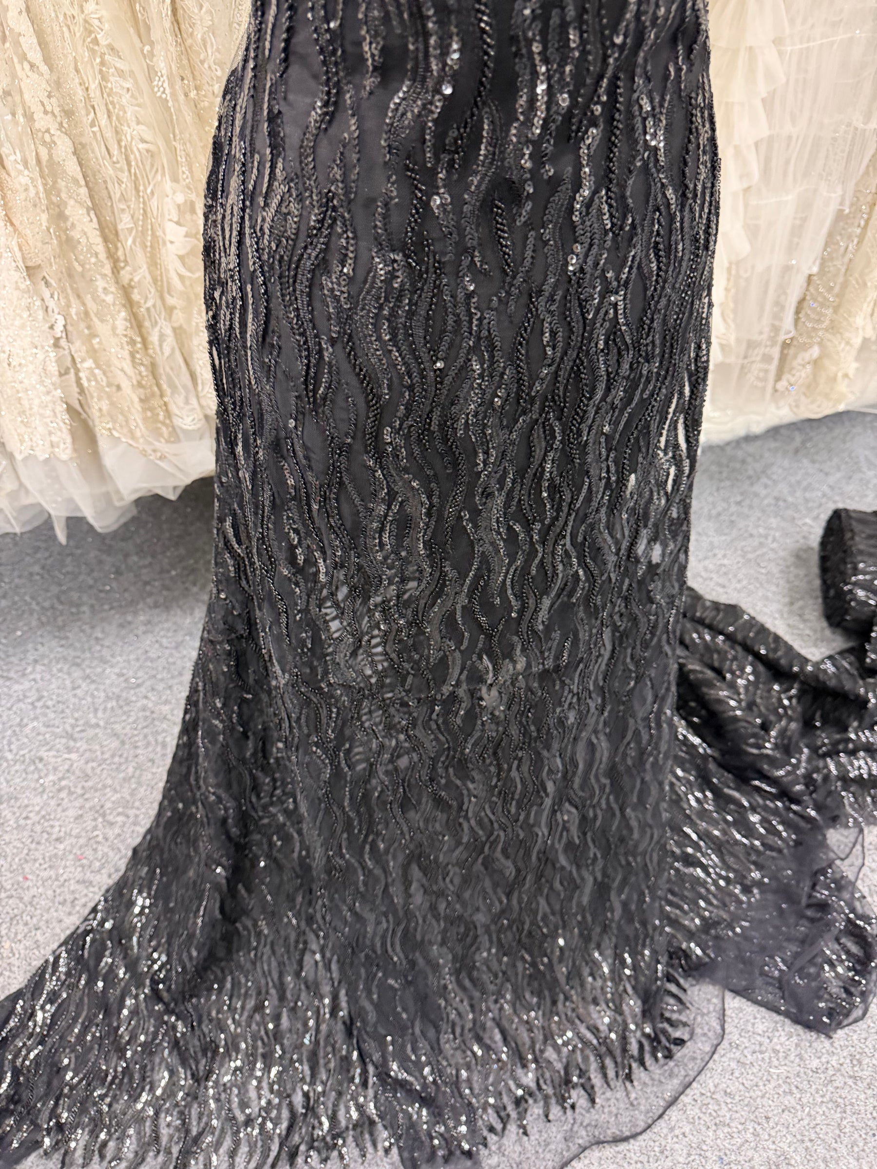 Black Emb Beaded Tulle - EB1089
