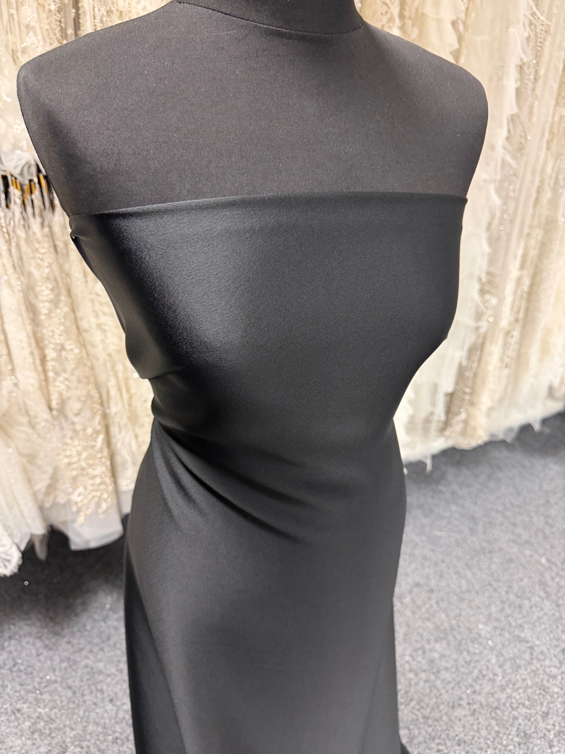 Black Polyester Satin Backed Crepe - Nostalgic (CF)