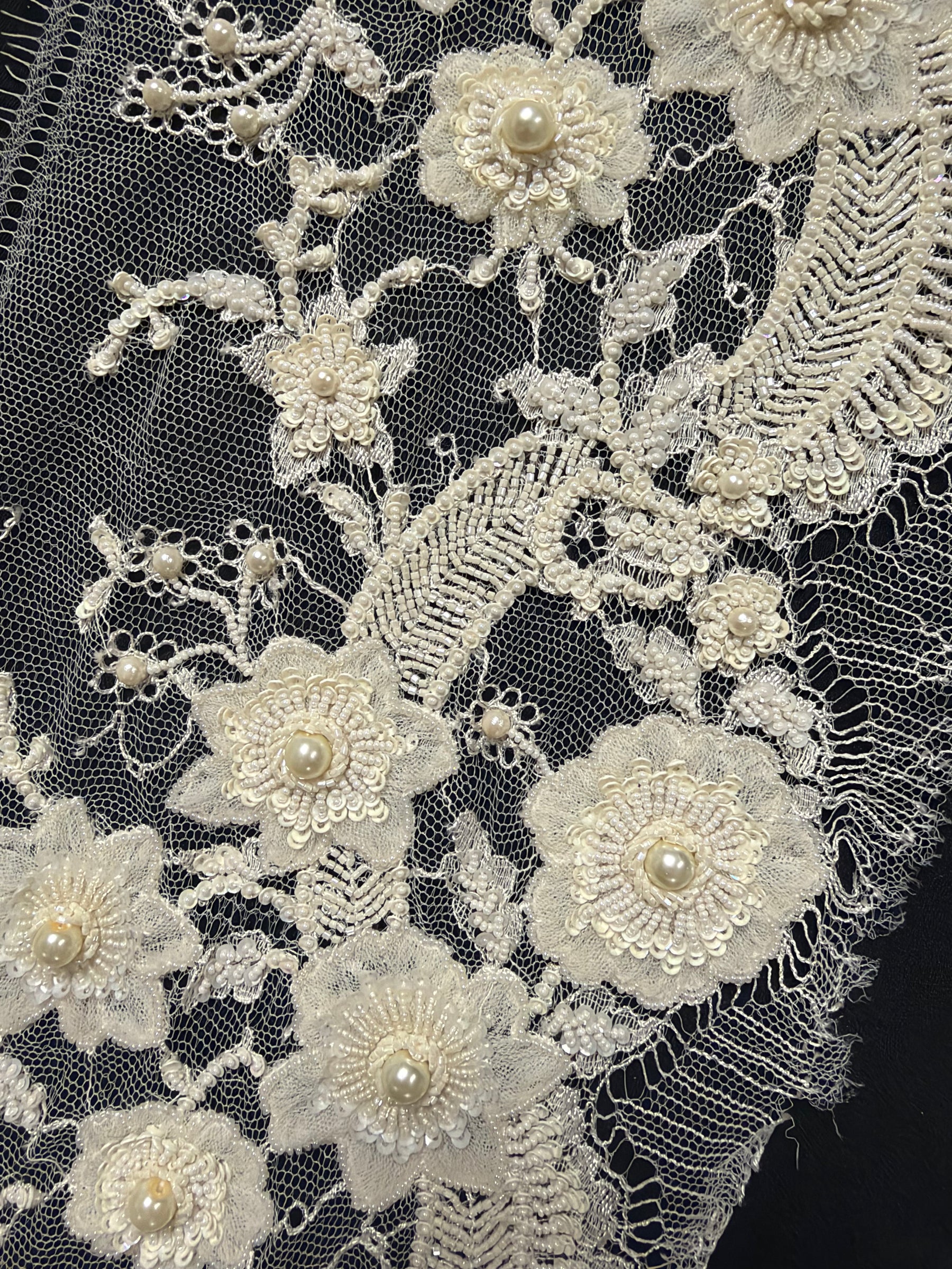Ivory 3D Lace Beaded Sequin Edging - T438