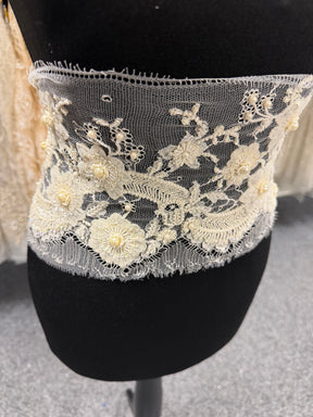Ivory 3D Lace Beaded Sequin Edging - T438