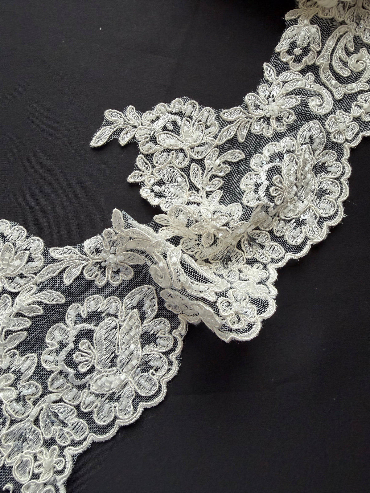 Ivory Beaded and Corded Lace Trim - T226 Beaded (CF)