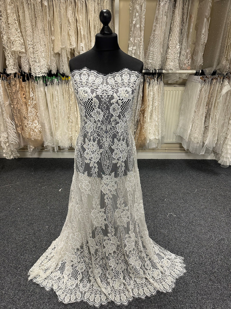 Ivory Beaded Raschel Lace Devon