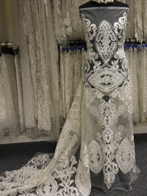 Ivory Embroidered and Beaded Lace - Albertina