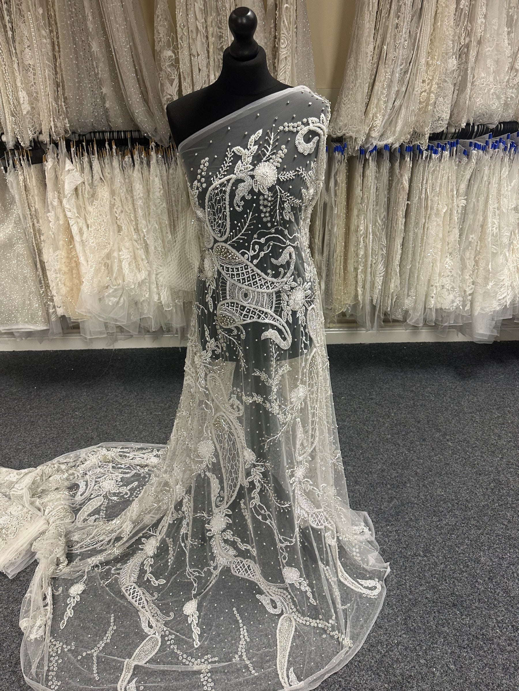 Ivory Beaded Paisley Bridal Fabrics Lace - Amani Ivory Beaded Paisley Bridal Fabrics Lace - Amani