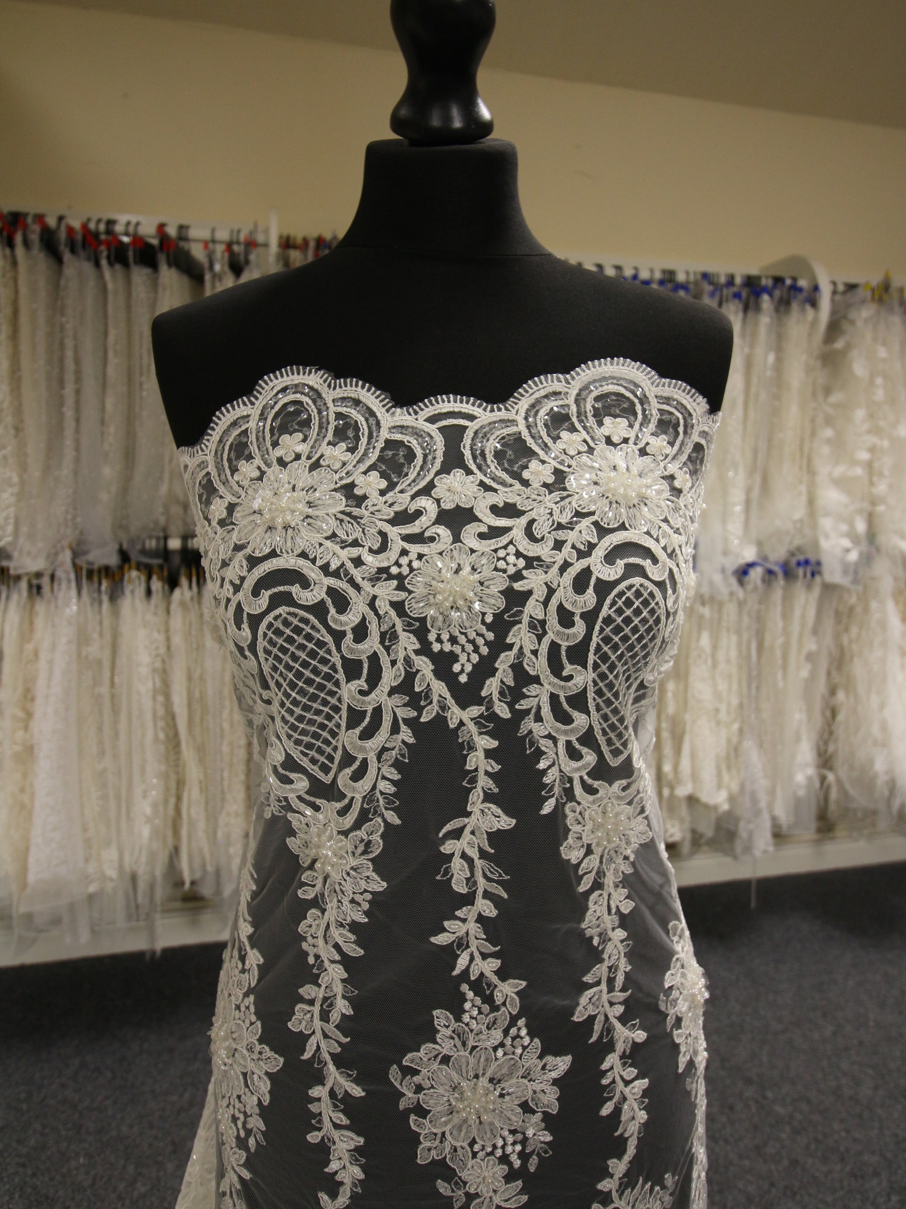Ivory Corded and Beaded Lace - Butterfly
