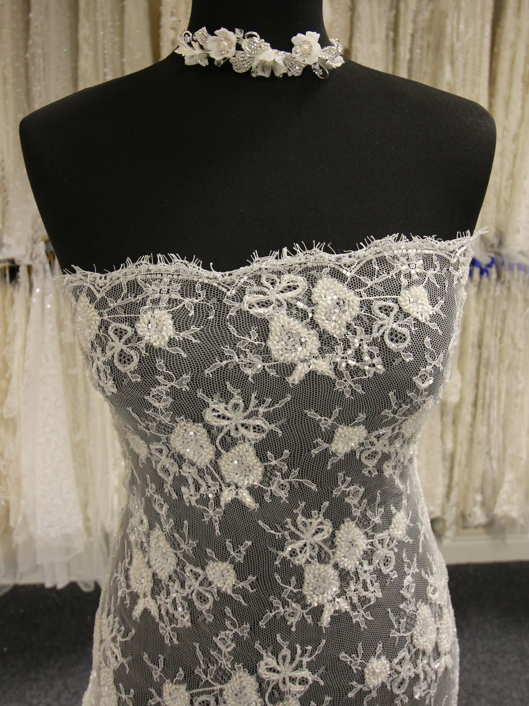 Ivory Hand Beaded Chantilly Lace - Evangeline