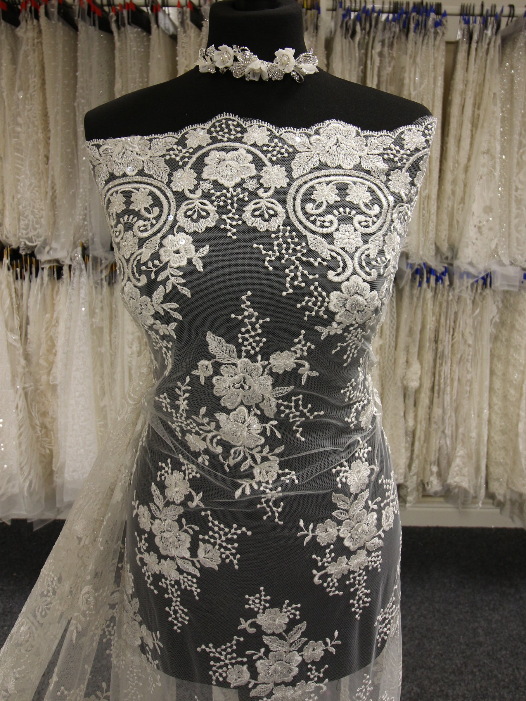 Ivory Sequinned & Embroidered Lace - Shelley