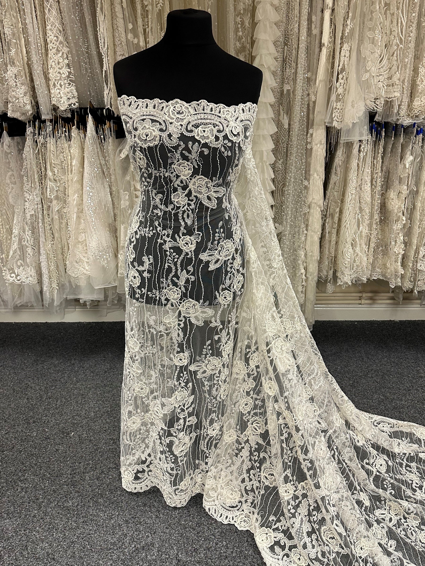Discounted Ivory Corded and Beaded Lace Rochelle Discounted Ivory Corded and Beaded Lace Rochelle