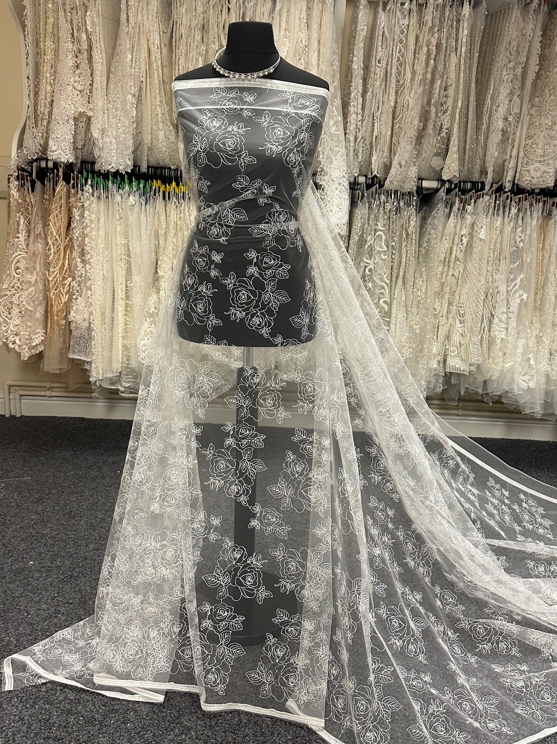 Ivory Embroidered Lace - Rose Ivory Embroidered Lace - Rose