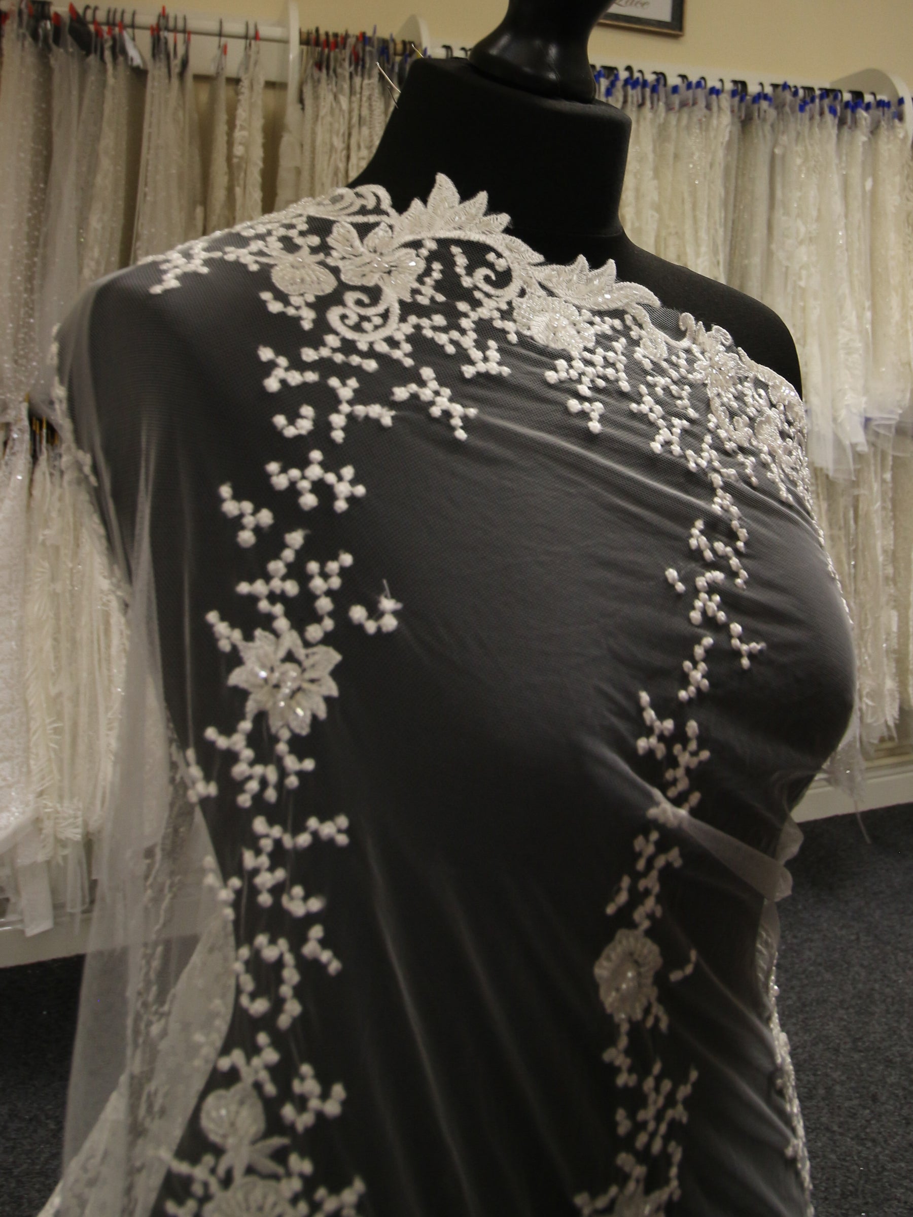 Ivory Embroidered & Beaded Lace - Damara