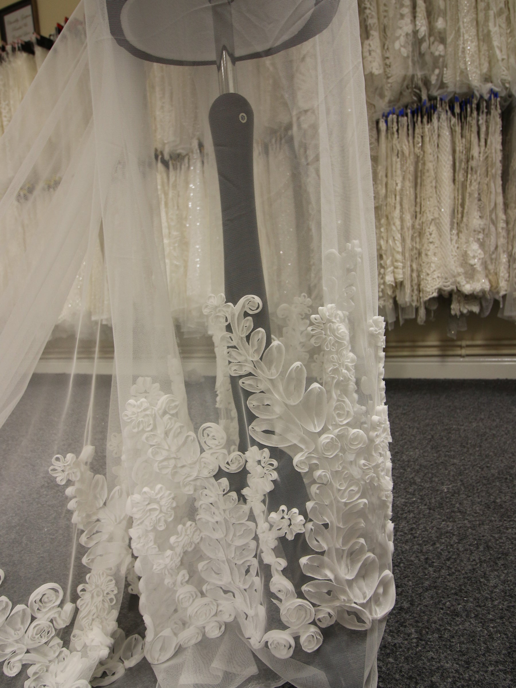 Ivory 3D Lace Trimmed Tulle - Finty