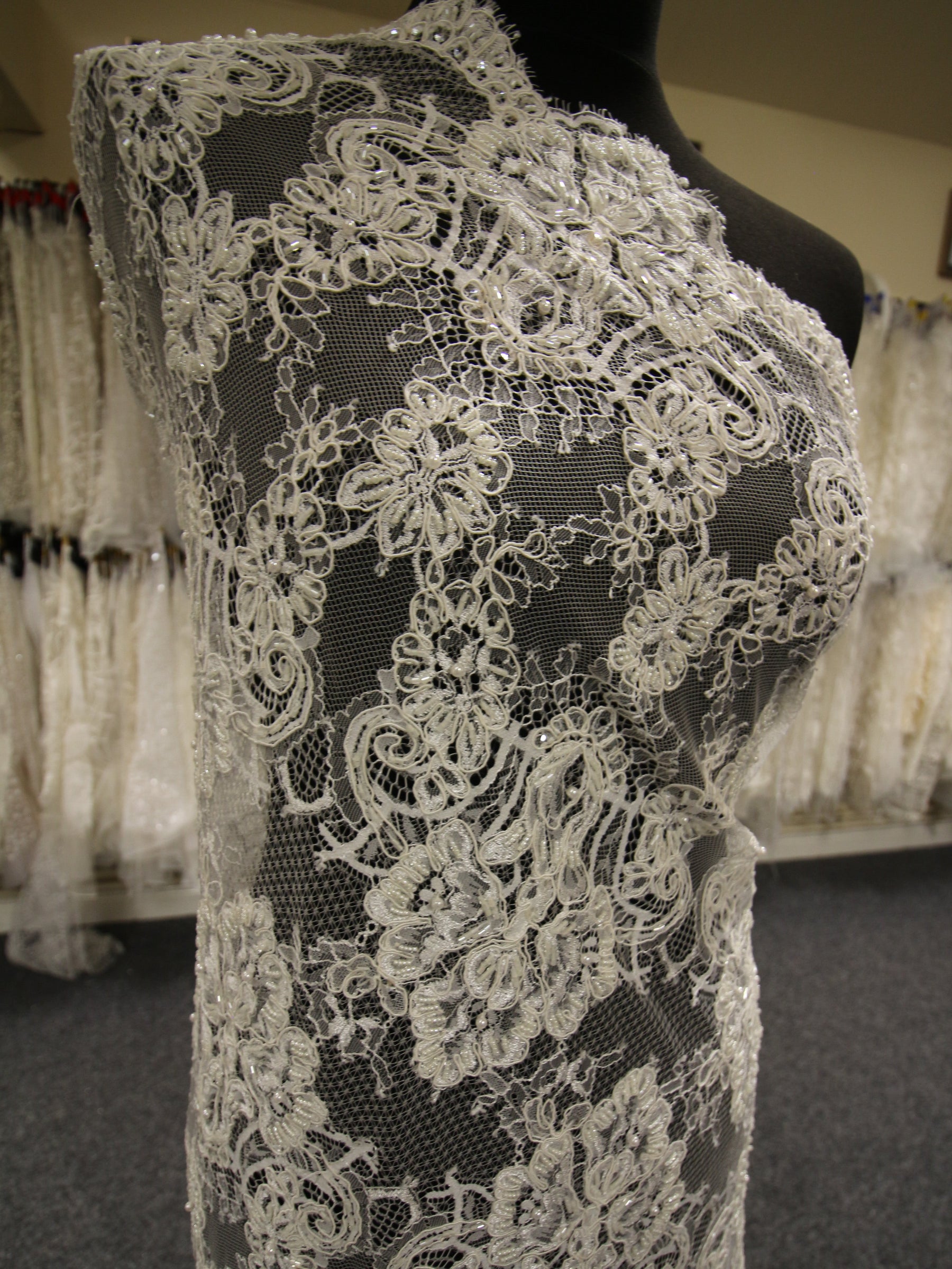 Discounted Ivory Corded & Beaded Lace - Lydia