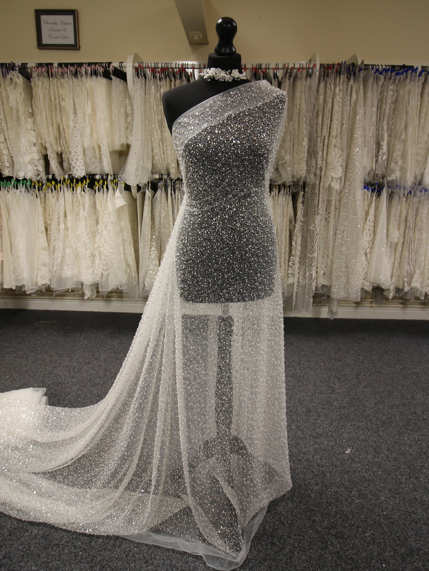 Stunning design Alabaster Beaded lace Sequins on Tulle Fabric