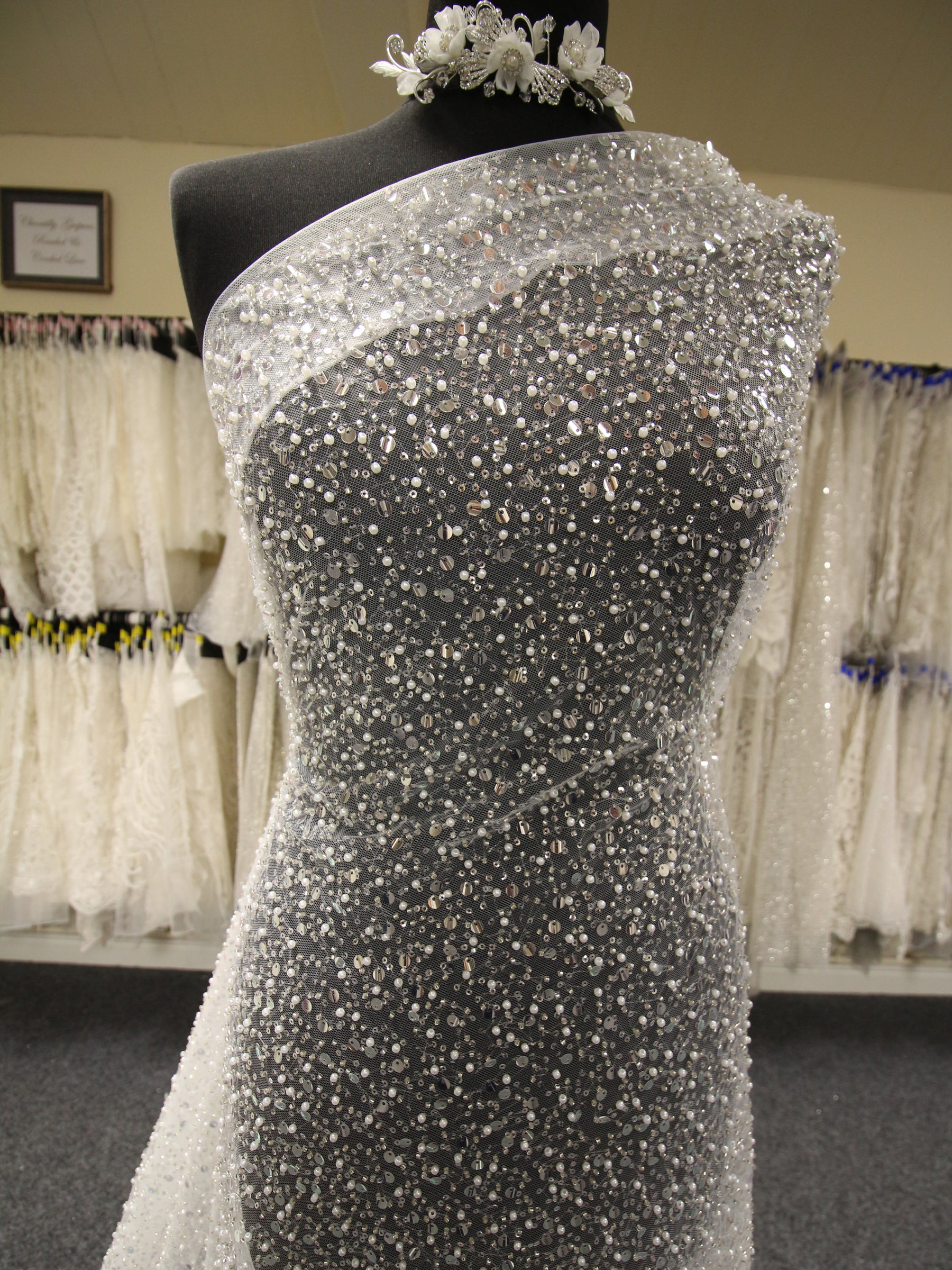 Ivory Sequin, Pearl and Beaded Tulle - Timothia