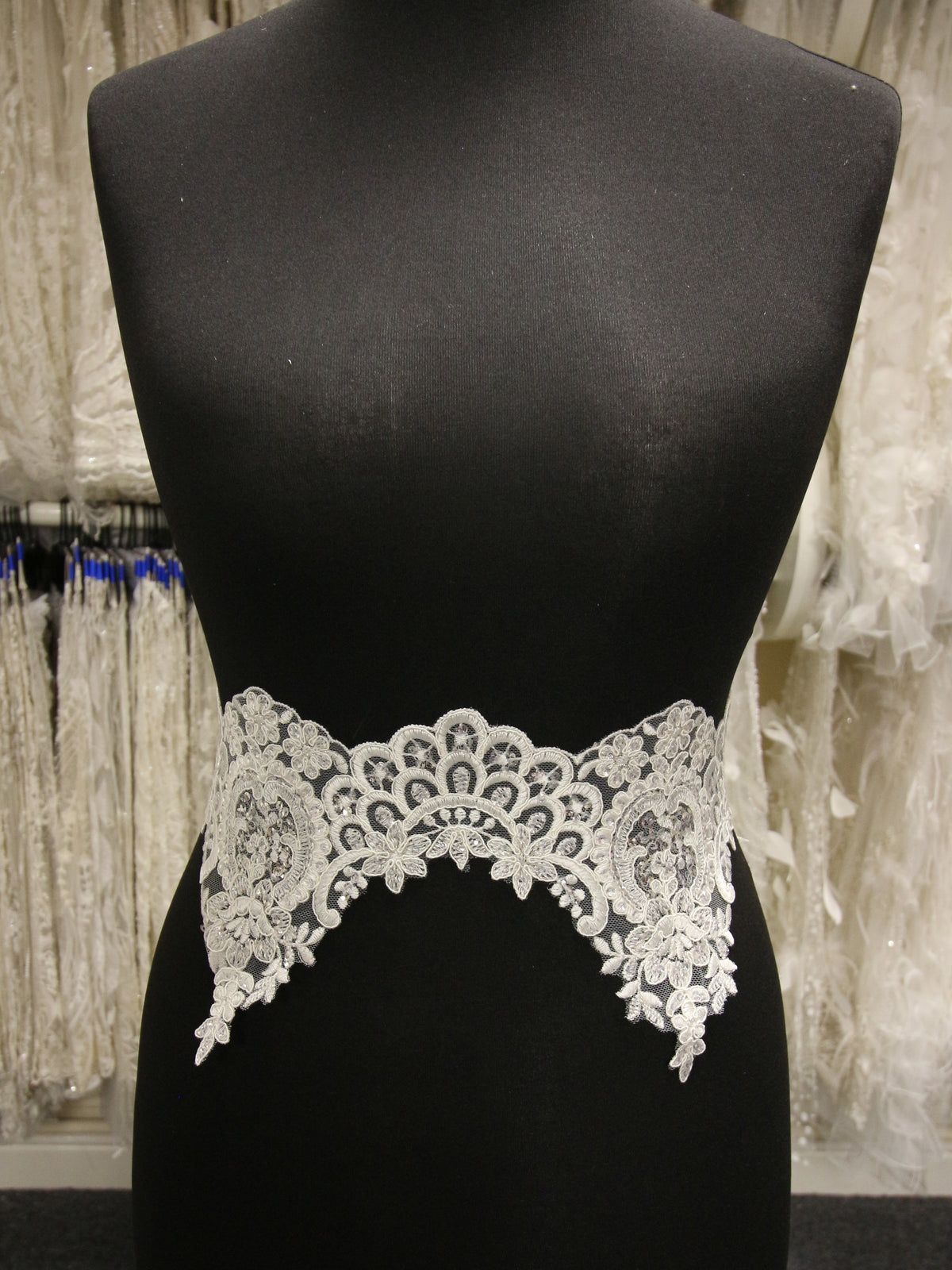 Ivory Sequinned and Corded Lace Trim - Tennessee