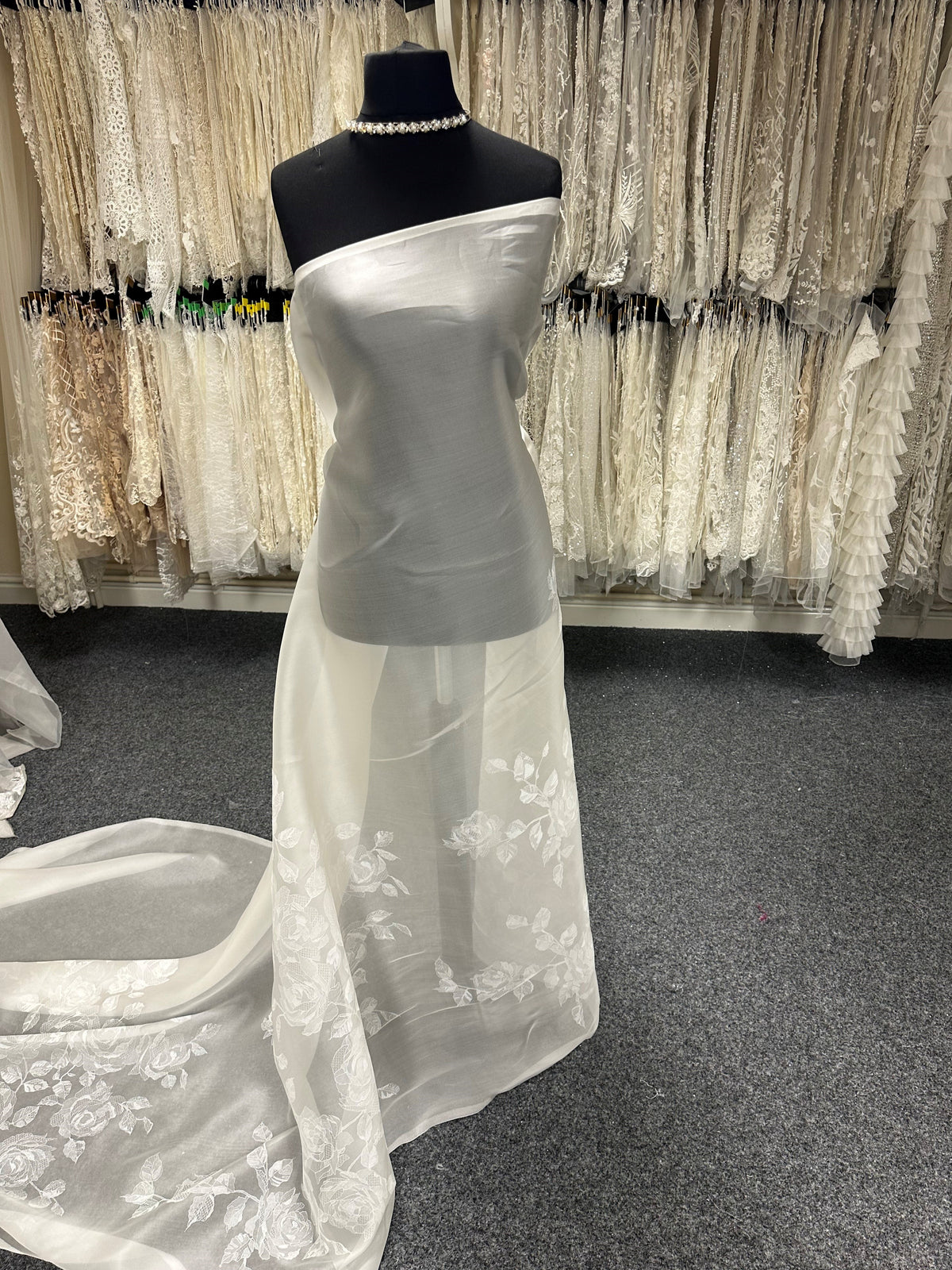 Ivory Printed Organza Satin - Lorenzo