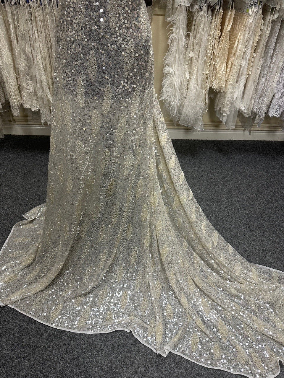 Ivory Sequinned Lace - Zaheera
