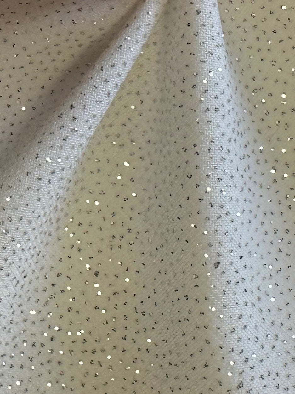 Ivory Glitter Jersey Fabric - Dazzle