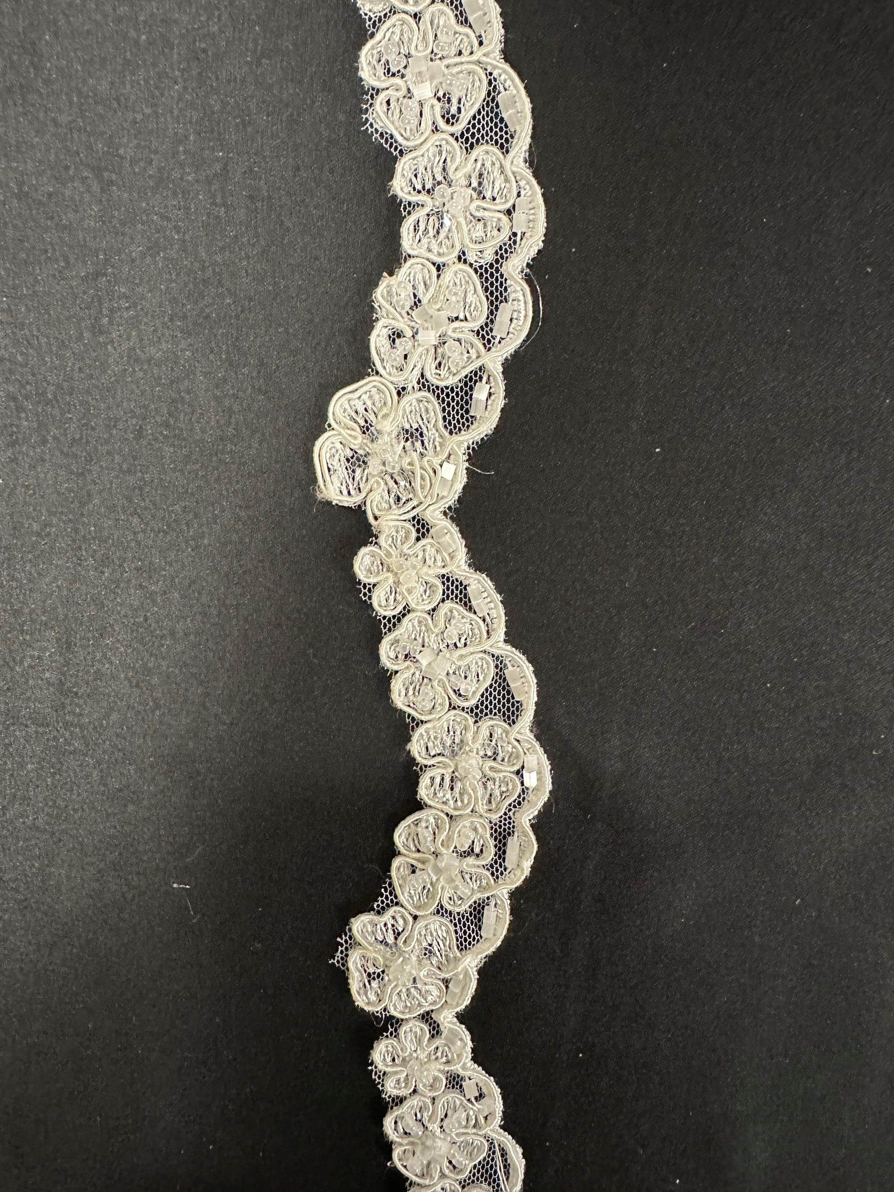 Ivory Beaded & Corded Lace Trim - Naturality