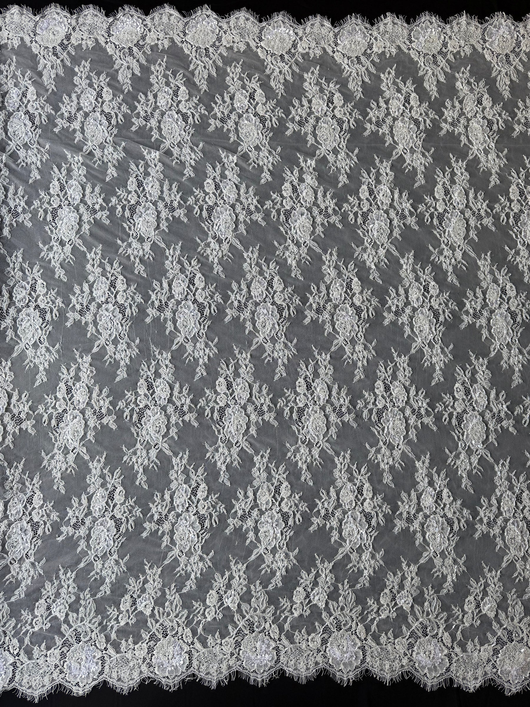 Ivory Hand Beaded Raschel Lace - Jonelle