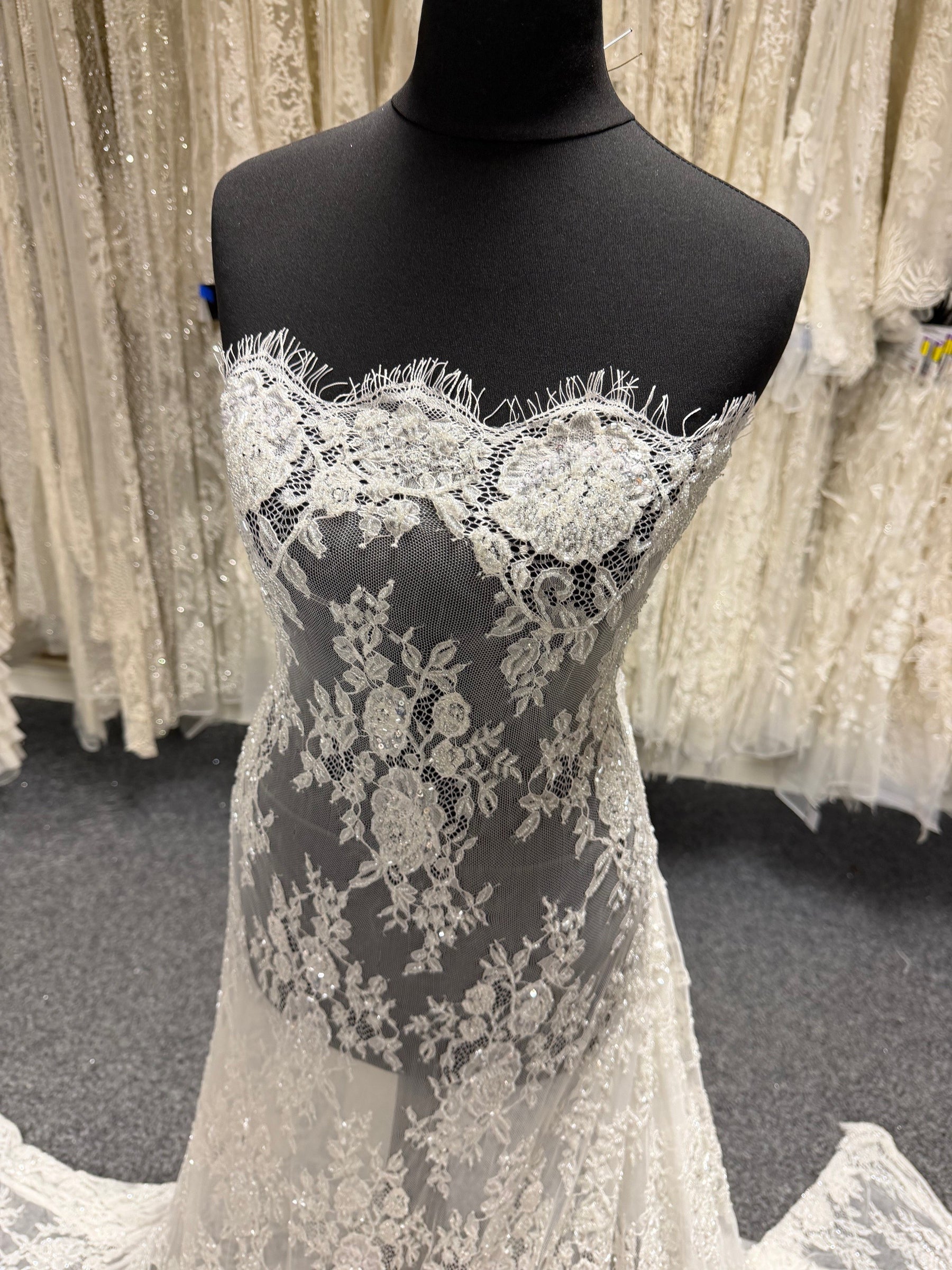 Ivory Hand Beaded Raschel Lace - Jonelle