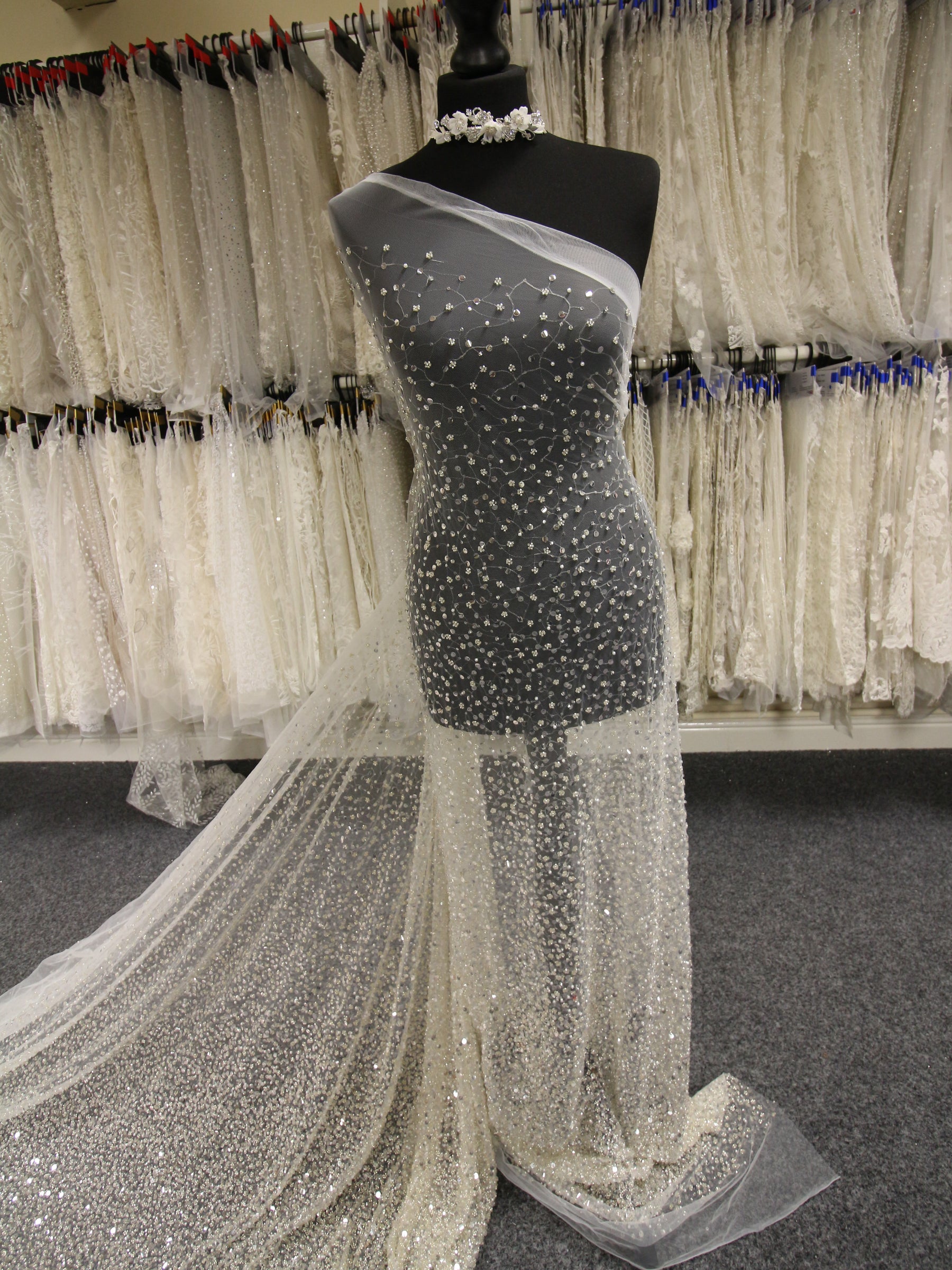 Silver Sequined & Beaded Tulle - Kenza