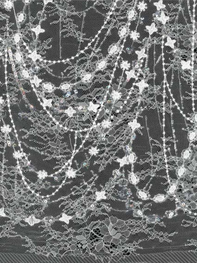 Ivory Embroidered Sequin Tulle - LB1002