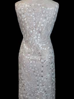Ivory Embroidered Sequin Tulle - LB1002