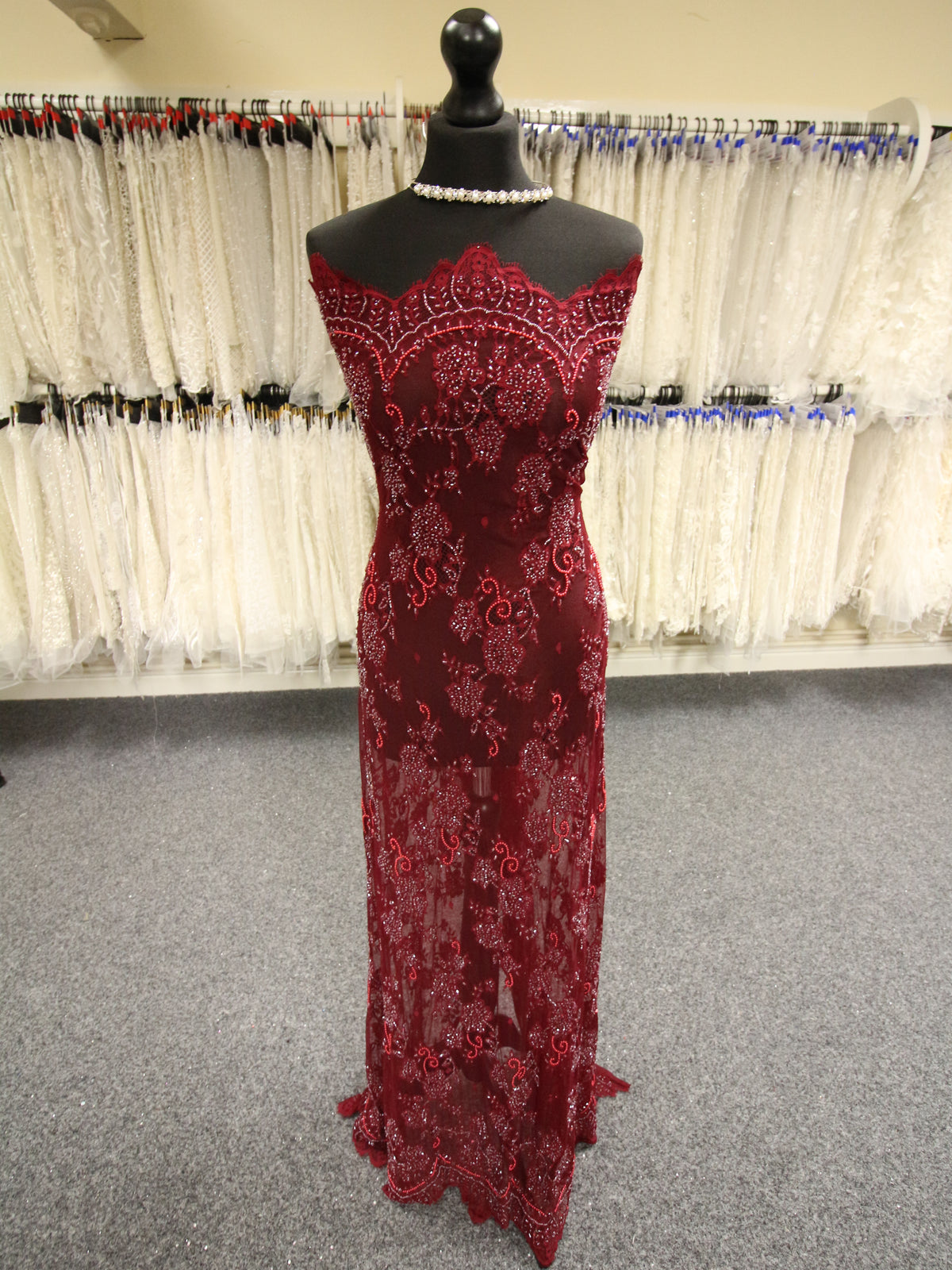 Maroon Beaded Lace - Jacintha