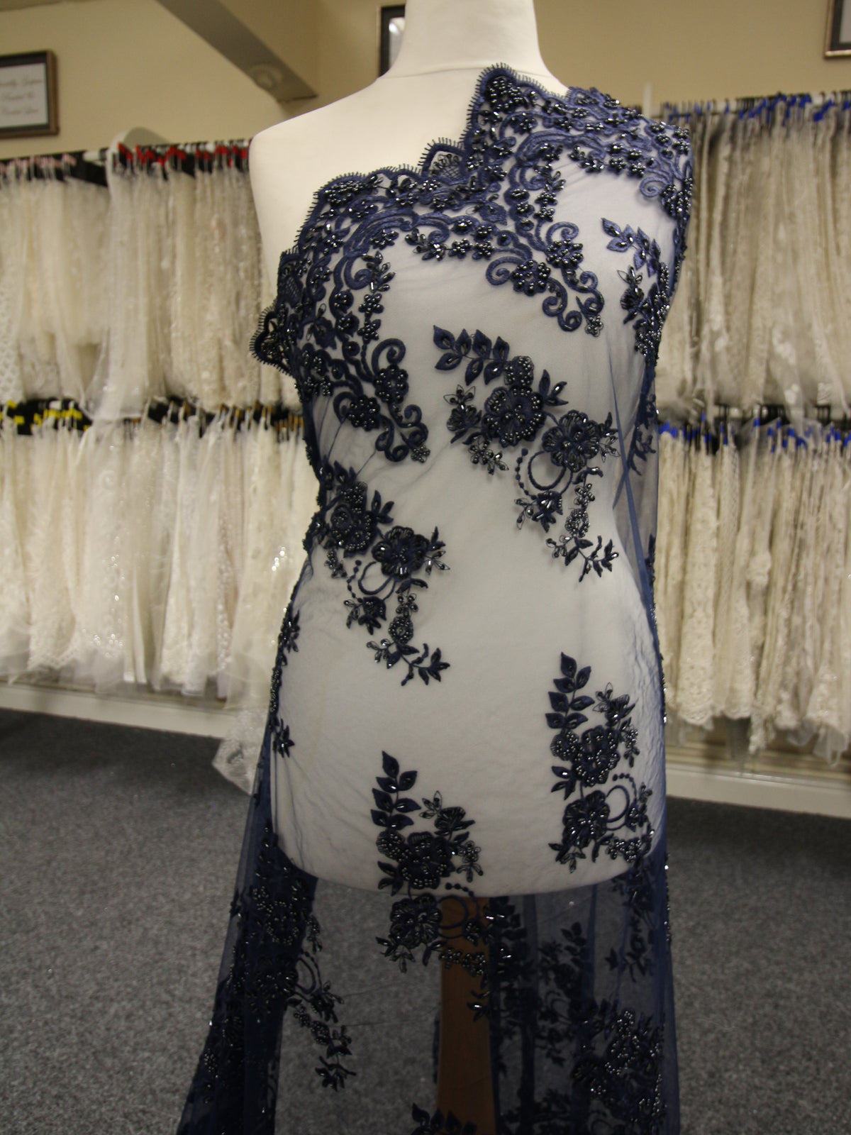 Navy Beaded Lace - Pilar