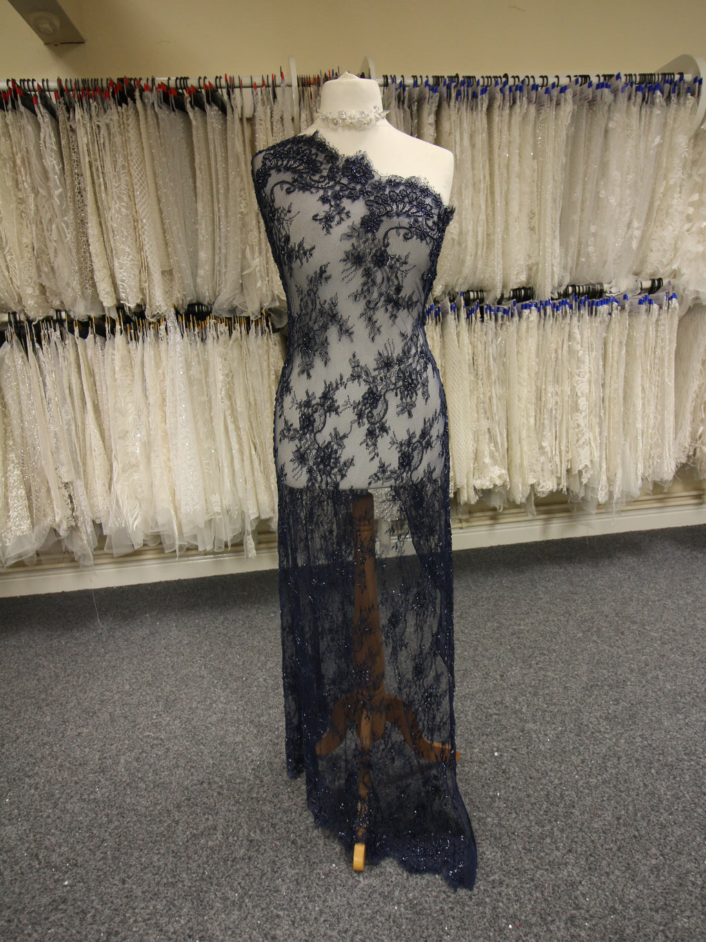 lace and beads navy dress Navy Half Sleeve Beaded Lace Mother of Bride Gown
