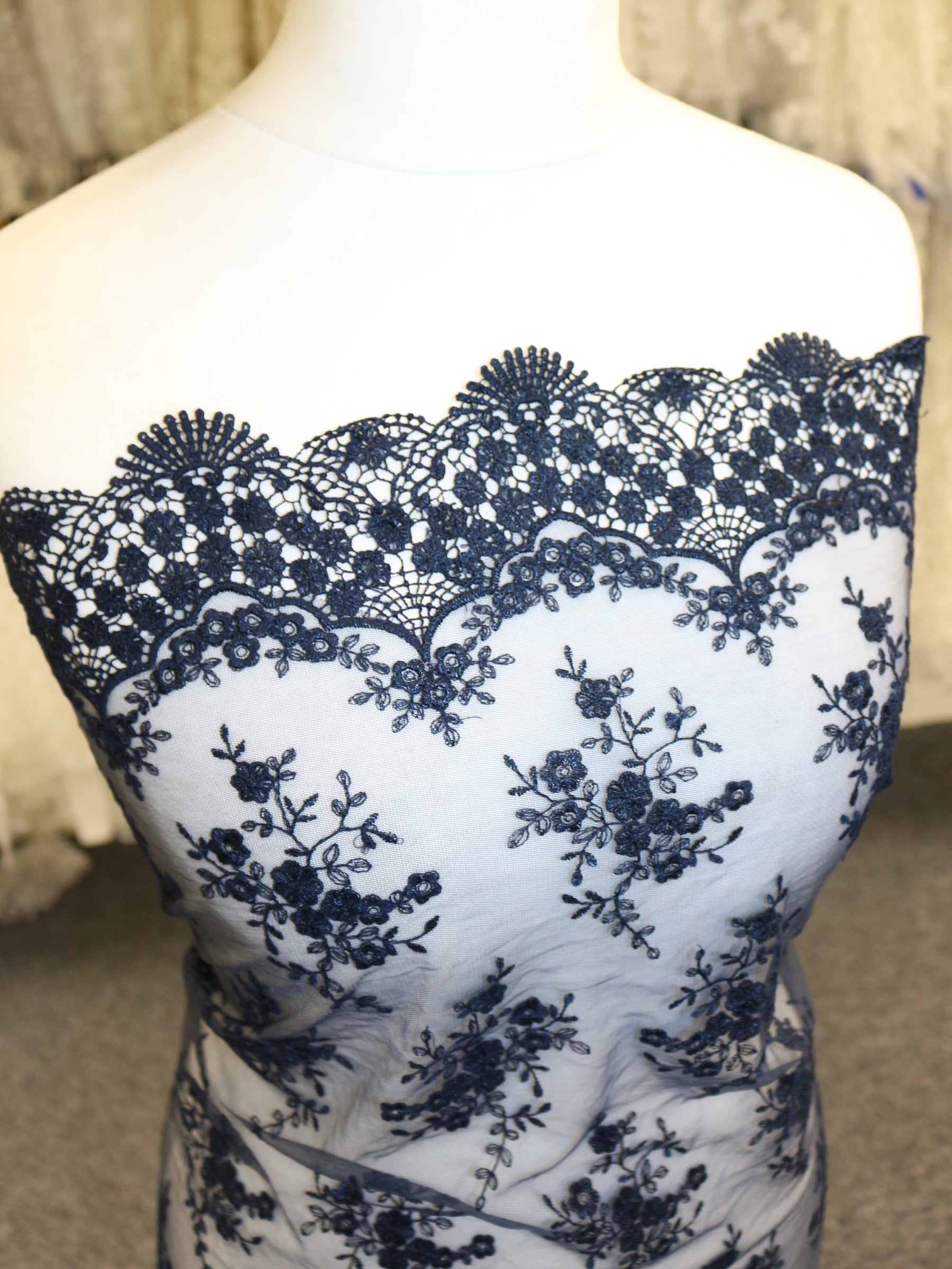 Navy Embroidered Lace - Kirsty