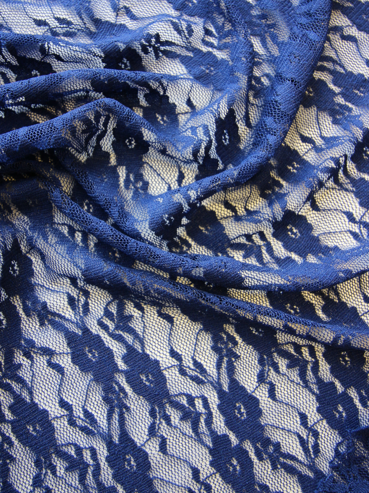 Stretch Lace in Shimmering Navy - All About Fabrics