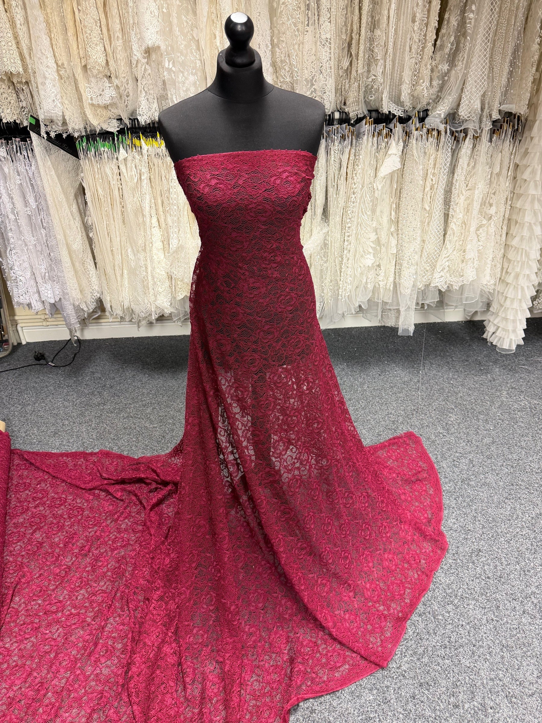 Wine Corded Stretch Lace - P619